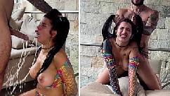 Puta sumisa con grandes tetas es humillada con leche y recibe creampie después de una follada muy dura